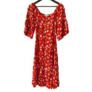 Indigo Rose Women’s Flutter Sleeve Red Floral Dress Button Front Boho Sz L